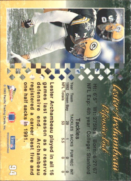 A6697- 1993 Pacific Football Cards 1-250 +Rookies -You Pick- 15+ FREE US SHIP - Bild 183 von 487