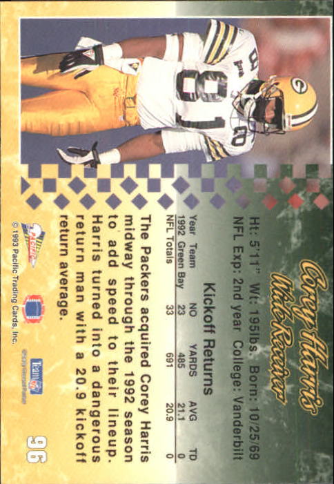 A6697- 1993 Pacific Football Cards 1-250 +Rookies -You Pick- 15+ FREE US SHIP - Bild 187 von 487