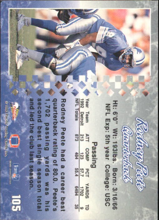 A6697- 1993 Pacific Football Cards 1-250 +Rookies -You Pick- 15+ FREE US SHIP - Bild 205 von 487