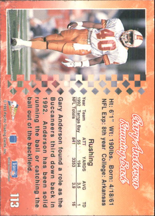 1993 Pacific #113 Gary Anderson RB back image
