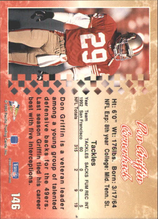 A6697- 1993 Pacific Football Cards 1-250 +Rookies -You Pick- 15+ FREE US SHIP - Bild 287 von 487
