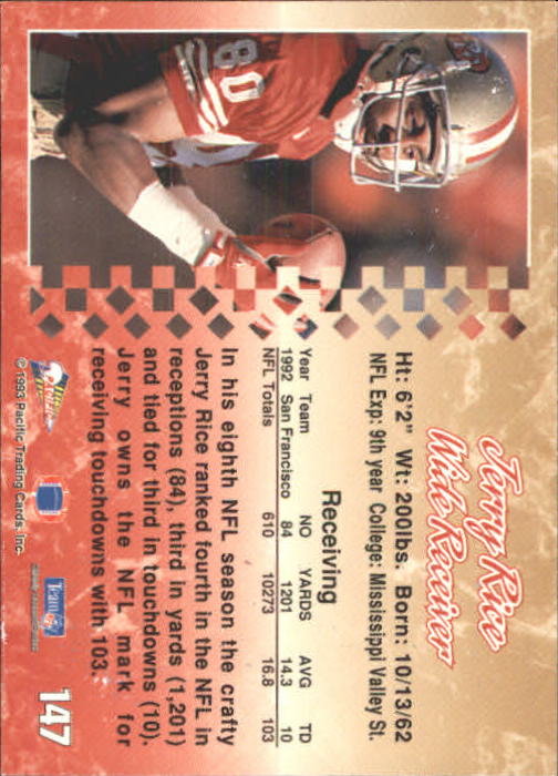 1993 Pacific #147 Jerry Rice back image