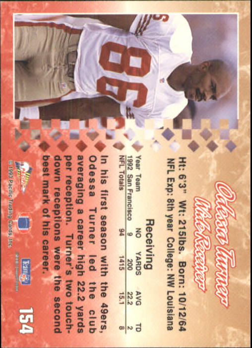 1993 Pacific #154 Odessa Turner back image
