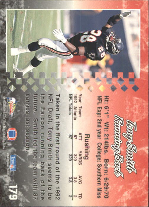 1993 Pacific #179 Tony Smith RB back image