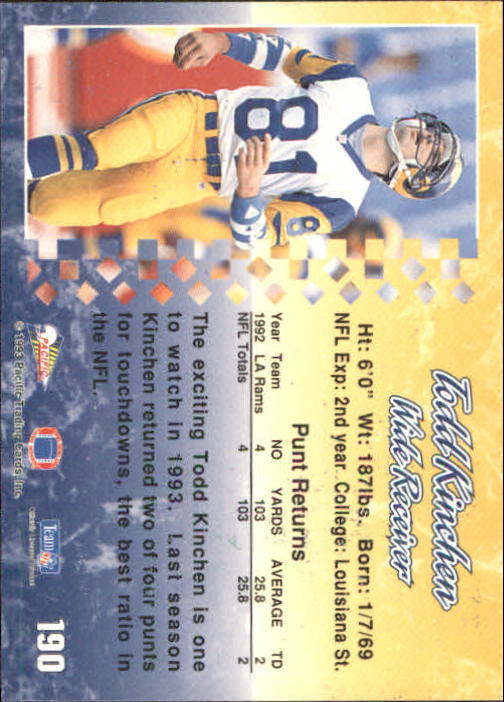 1993 Pacific #190 Todd Kinchen back image
