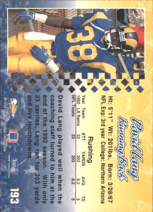 A6697- 1993 Pacific Football Cards 1-250 +Rookies -You Pick- 15+ FREE US SHIP - Bild 379 von 487