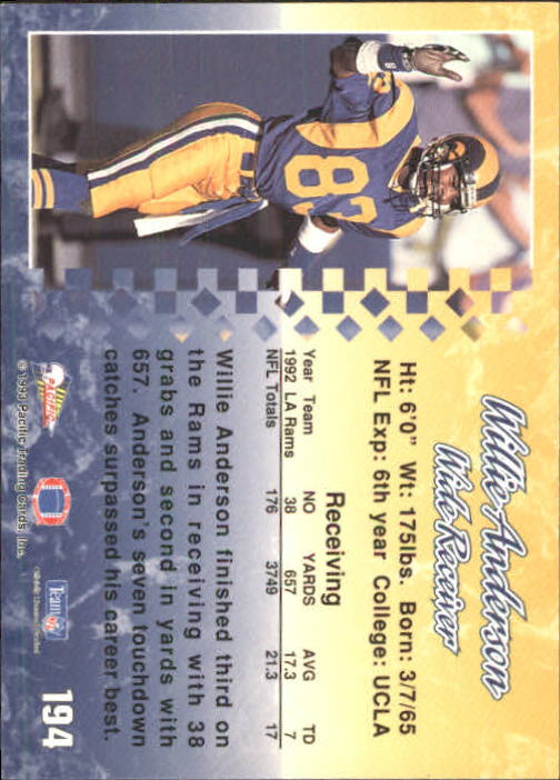 A6697- 1993 Pacific Football Cards 1-250 +Rookies -You Pick- 15+ FREE US SHIP - Bild 381 von 487