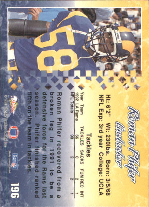 A6697- 1993 Pacific Football Cards 1-250 +Rookies -You Pick- 15+ FREE US SHIP - Bild 385 von 487