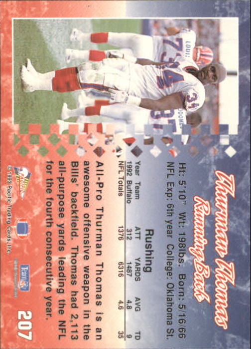 A6697- 1993 Pacific Football Cards 1-250 +Rookies -You Pick- 15+ FREE US SHIP - Bild 407 von 487