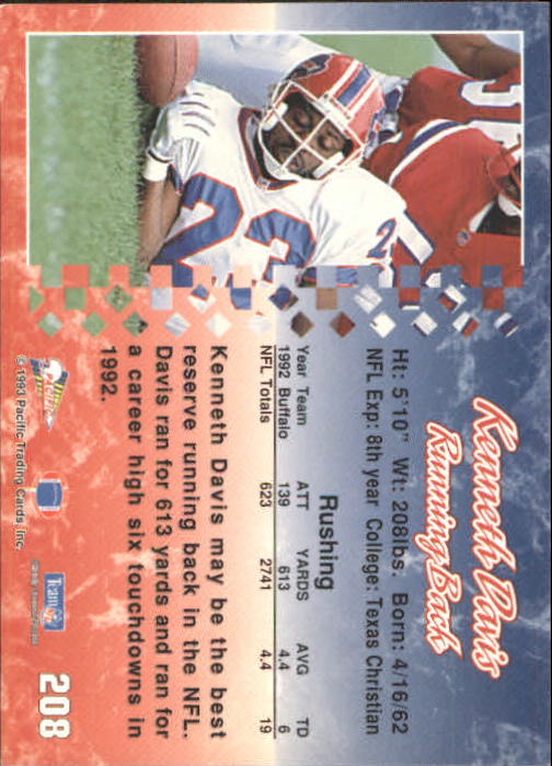 A6697- 1993 Pacific Football Cards 1-250 +Rookies -You Pick- 15+ FREE US SHIP - Bild 409 von 487