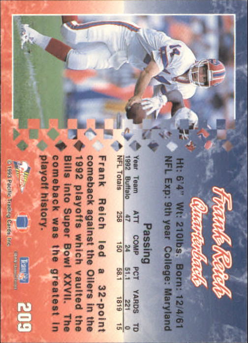 A6697- 1993 Pacific Football Cards 1-250 +Rookies -You Pick- 15+ FREE US SHIP - Bild 411 von 487
