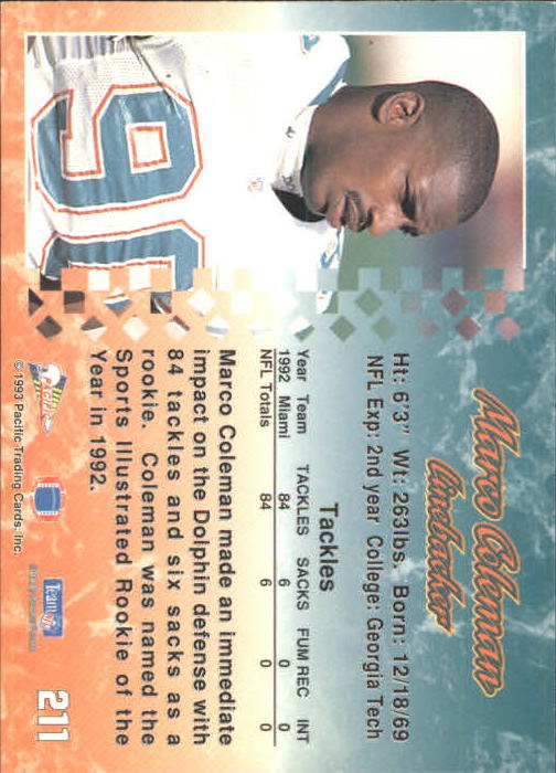 1993 Pacific #211 Marco Coleman back image
