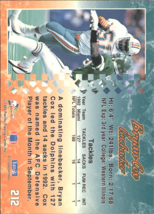 A6697- 1993 Pacific Football Cards 1-250 +Rookies -You Pick- 15+ FREE US SHIP - Bild 417 von 487