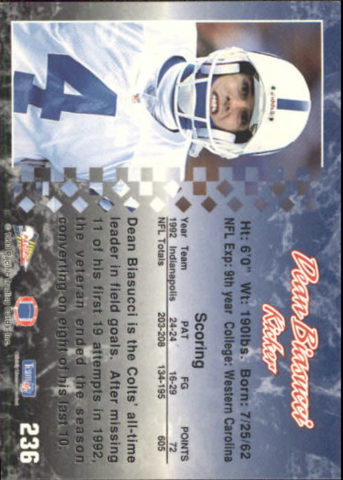 A6697- 1993 Pacific Football Cards 1-250 +Rookies -You Pick- 15+ FREE US SHIP - Bild 463 von 487