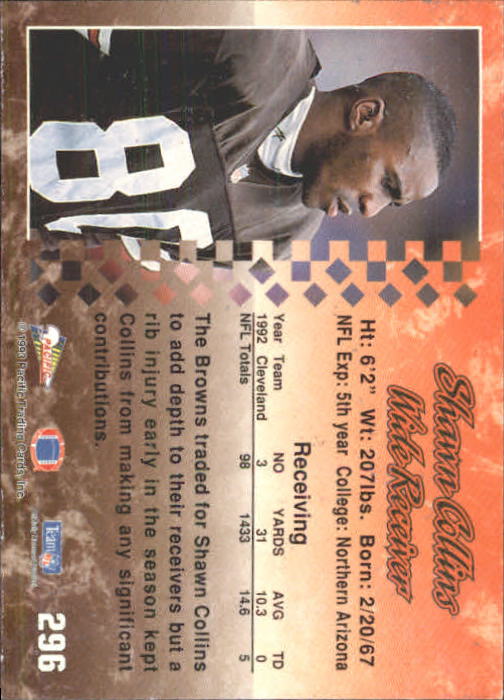 1993 Pacific #296 Shawn Collins back image