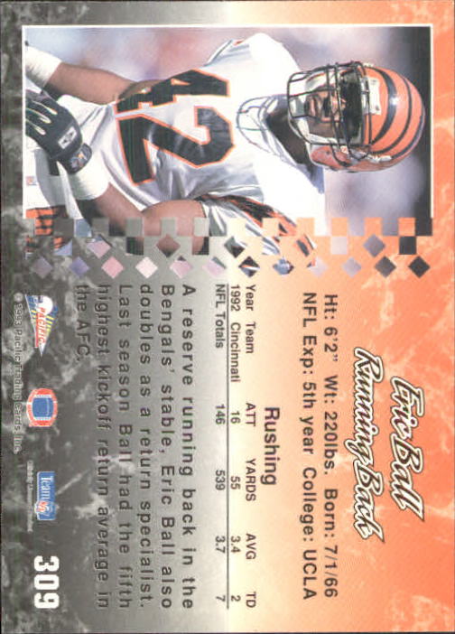A6697- 1993 Pacific Football #s 251-440 +Inserts -You Pick- 15+ FREE US SHIP - Picture 115 of 351