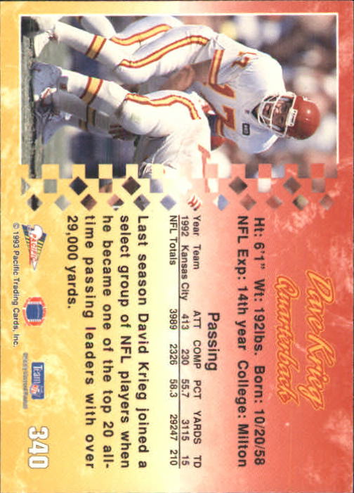 1993 Pacific #340 Dave Krieg back image
