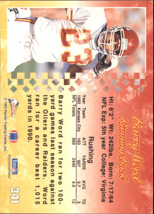 1993 Pacific #341 Barry Word back image