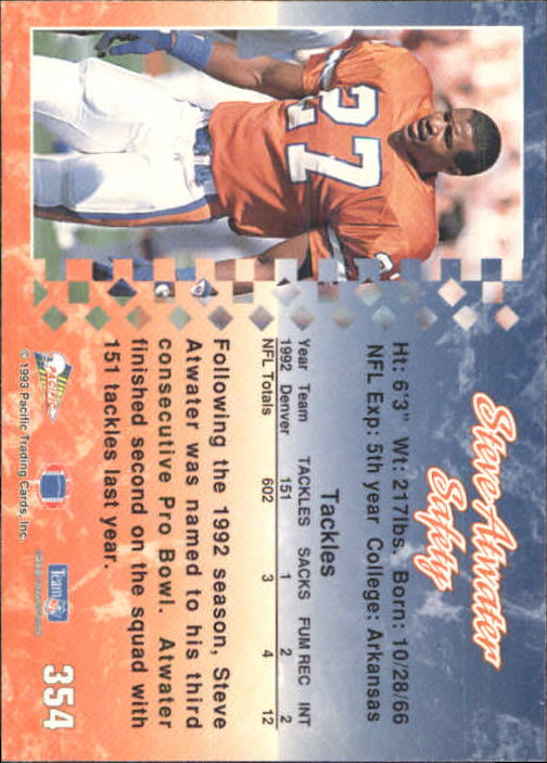 1993 Pacific #354 Steve Atwater back image