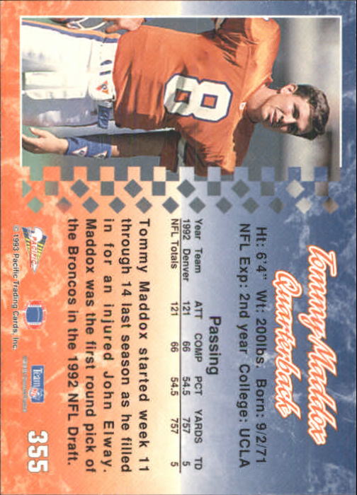 1993 Pacific #355 Tommy Maddox back image