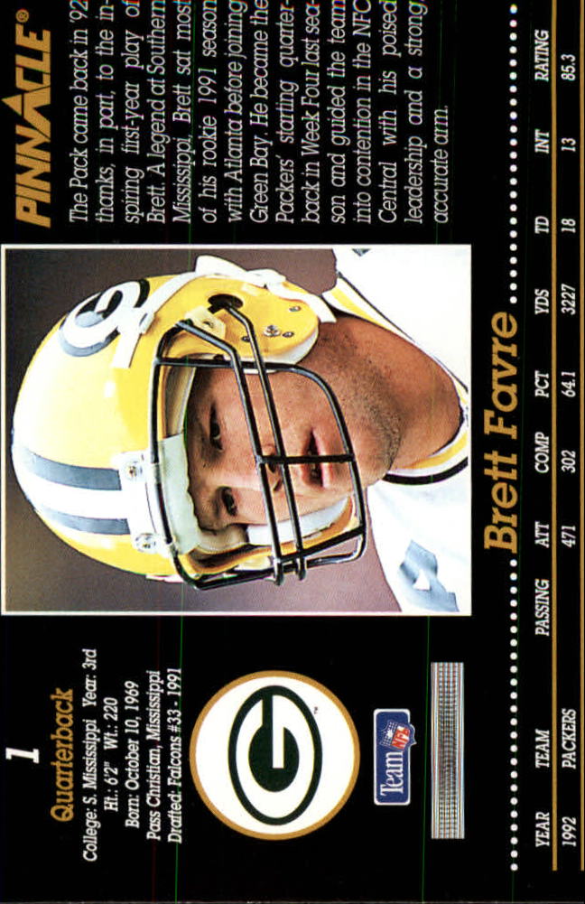 1993 Pinnacle #1 Brett Favre back image