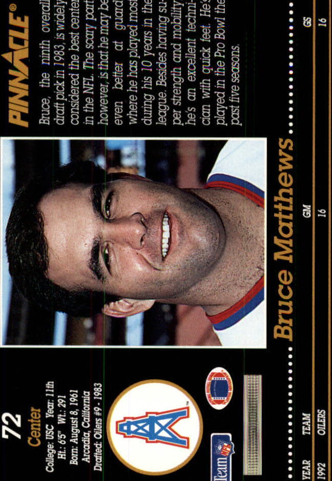 1993 Pinnacle #72 Bruce Matthews back image