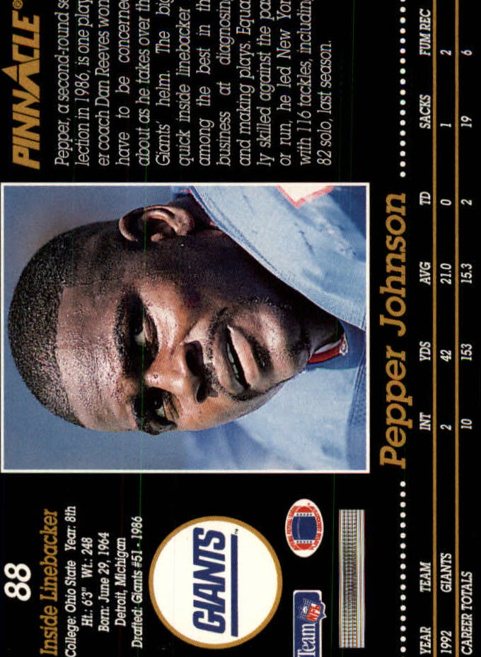 1993 Pinnacle #88 Pepper Johnson back image
