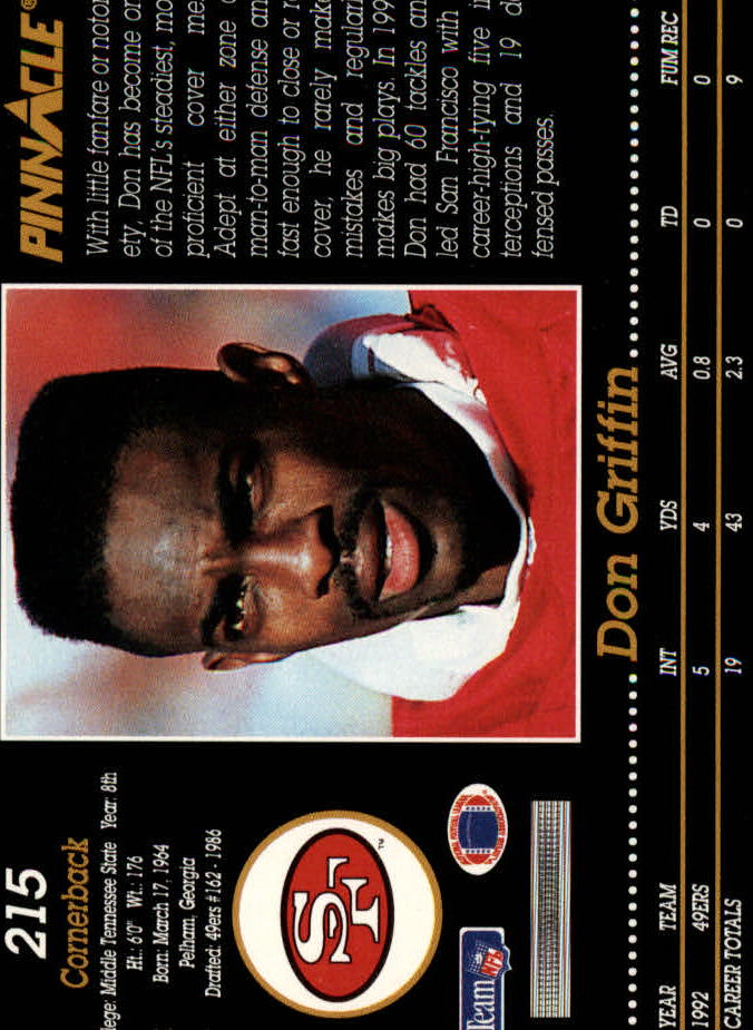 1993 Pinnacle #215 Don Griffin back image