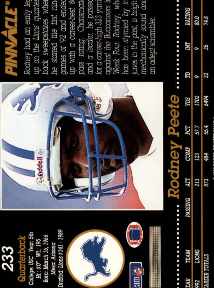 1993 Pinnacle #233 Rodney Peete back image