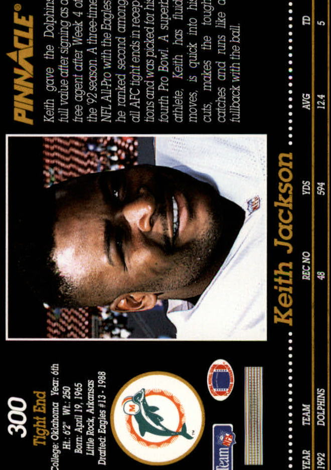 1993 Pinnacle #300 Keith Jackson back image