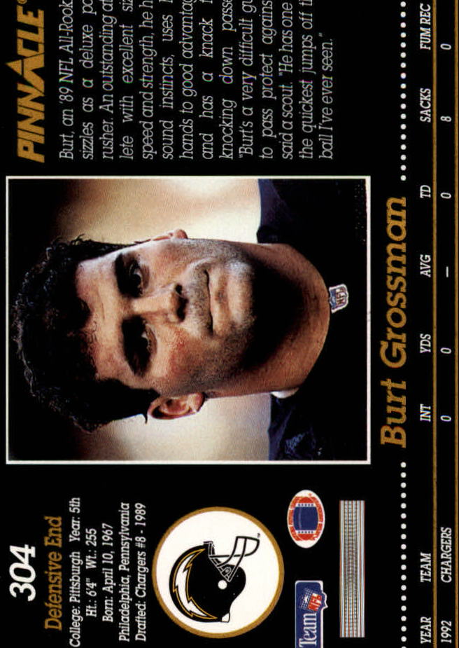 1993 Pinnacle #304 Burt Grossman back image