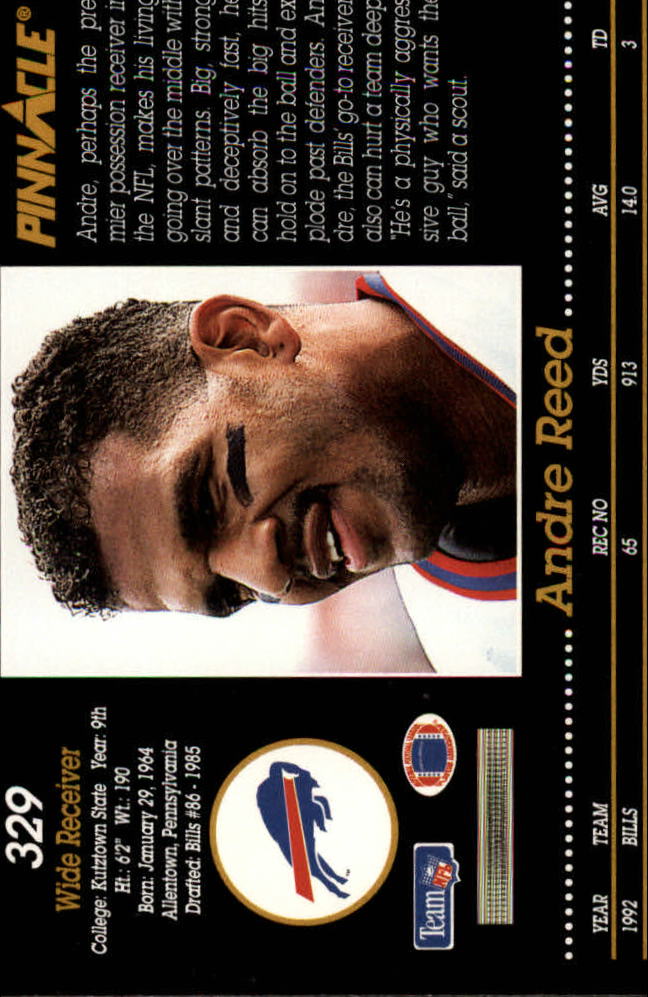 1993 Pinnacle #329 Andre Reed back image