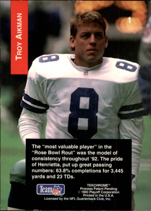 1993 Playoff #1 Troy Aikman back image