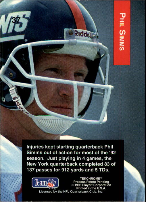 1993 Playoff #37 Phil Simms back image