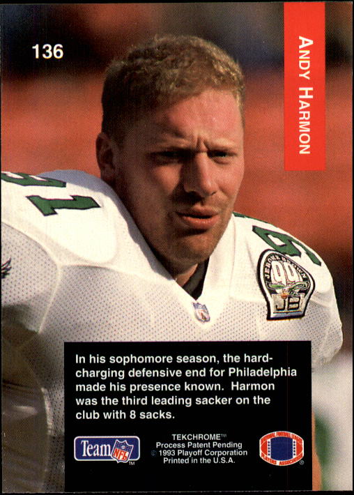 1993 Playoff #136 Andy Harmon RC back image