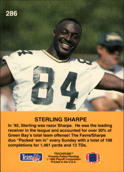 1993 Playoff #286 Sterling Sharpe PC back image