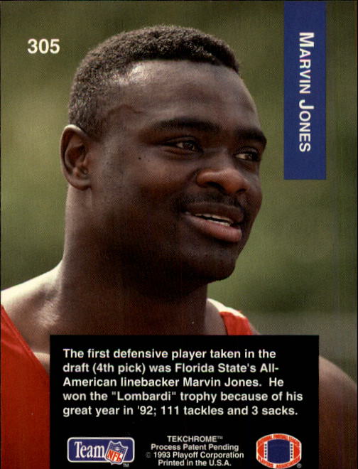 1993 Playoff #305 Marvin Jones RC back image