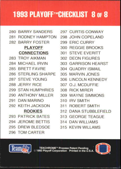 1993 Playoff Checklists #8 M.Irvin/Harper/Johnston back image