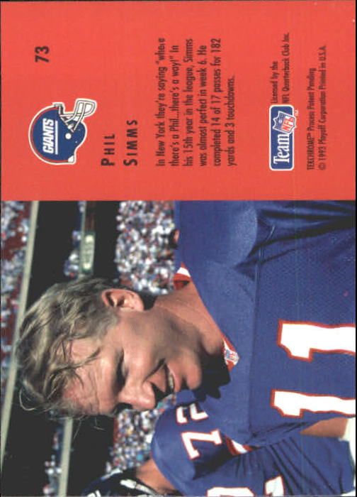 1993 Playoff Contenders #73 Phil Simms back image