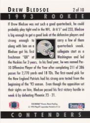 1993 Playoff Contenders Rookie Contenders #2 Drew Bledsoe UER back image