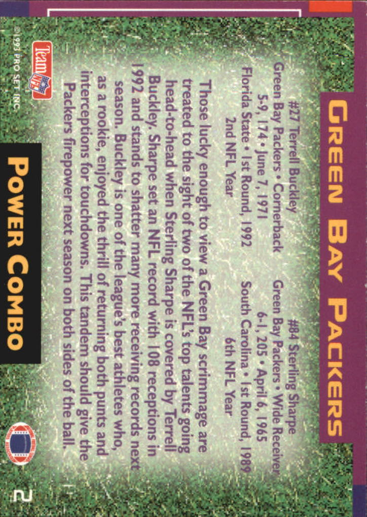 1993 Power Combos #2 Terrell Buckley/Sterling Sharpe back image