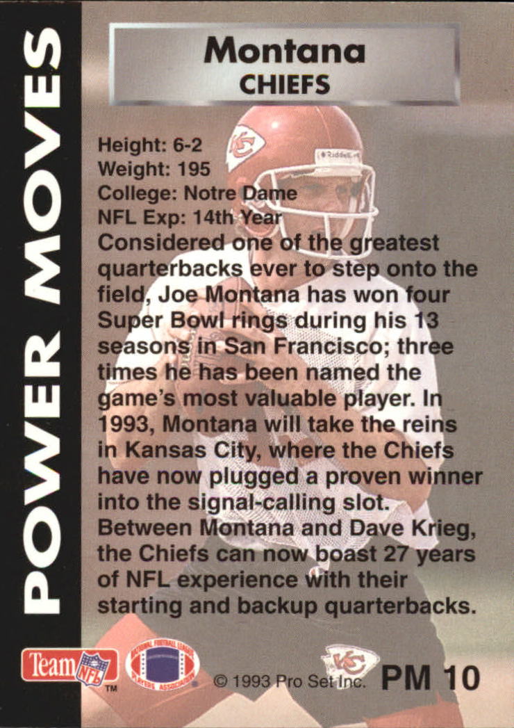 1993 Power Moves #PM10 Joe Montana back image