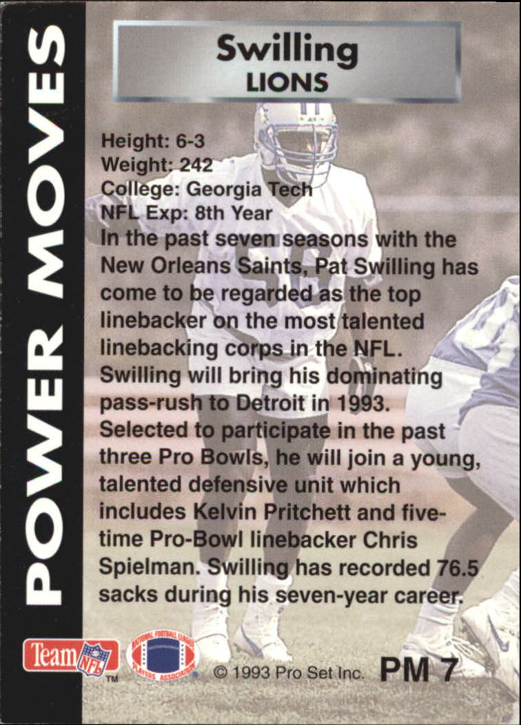 1993 Power Moves Gold #PM7 Pat Swilling back image