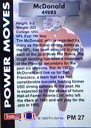 1993 Power Moves Gold #PM27 Tim McDonald back image