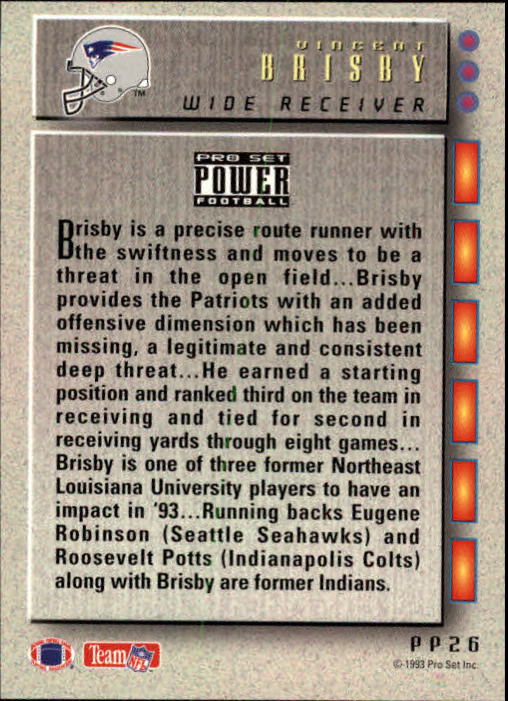 1993 Power Update Prospects #26 Vincent Brisby RC back image