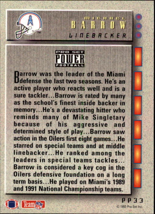 1993 Power Update Prospects #33 Micheal Barrow RC back image