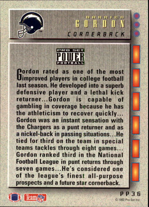 1993 Power Update Prospects #36 Darrien Gordon RC back image