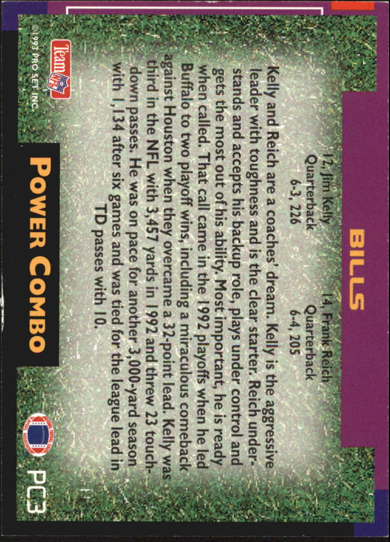 1993 Power Update Combos #PC3 Jim Kelly/Frank Reich back image