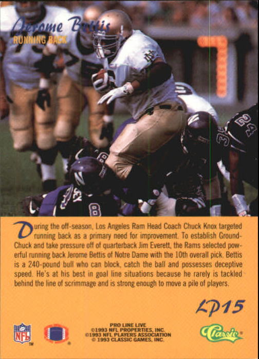 1993 Pro Line Live Football "Insert" Cards - Picture 33 of 39