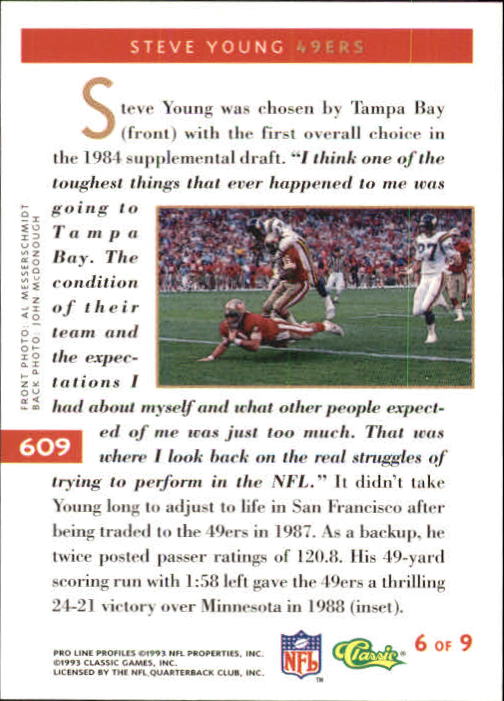 1993 Pro Line Profiles #609 Steve Young back image